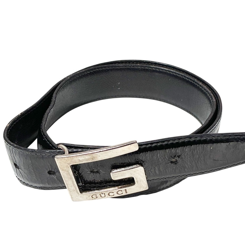 Gucci 90s Era G Logo Skinny Belt with Box Black Patent Leather